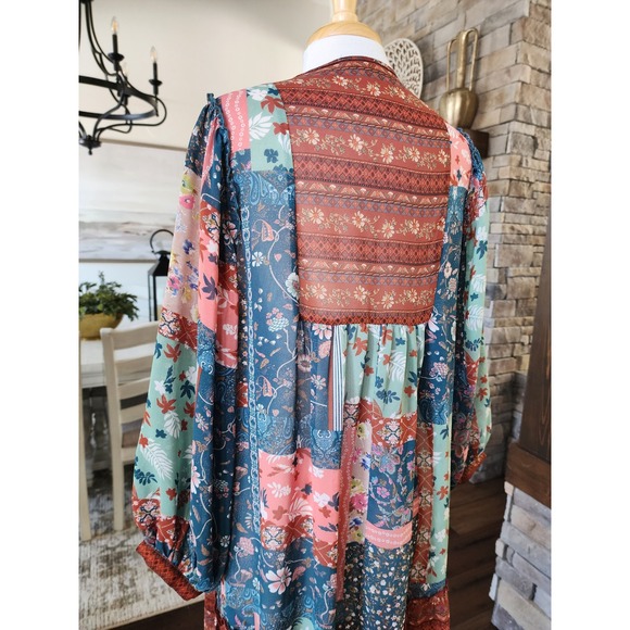 Boutique Umgee USA Patchwork Boho Kimono Hippie Stevie Nicks Gypsy Festival S - Picture 7 of 9